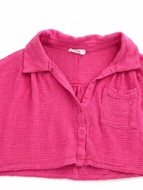Talulah Pink Gauze Cropped Button-Up Top Size Small Beachy Boho Shirt